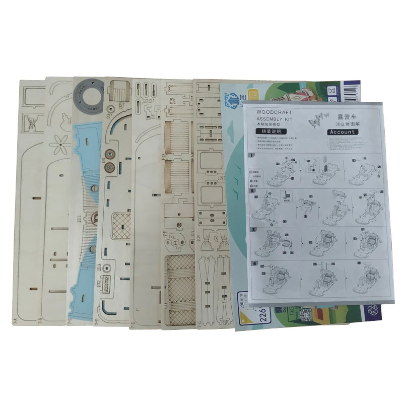 3D Wooden Car Puzzle Retro Bus European Style Campervan DIY Assembly Model Kit Educational Toy for Children Kids Home Decoration