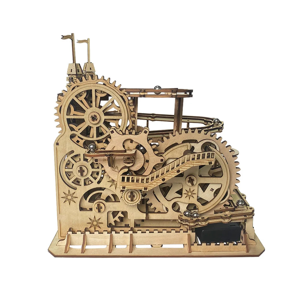 New DIY Fortress Track Ball Ornaments 3D Three-dimensional Wooden Puzzle Adult Educational Electric Assembly Toy  DIY Wood Craft