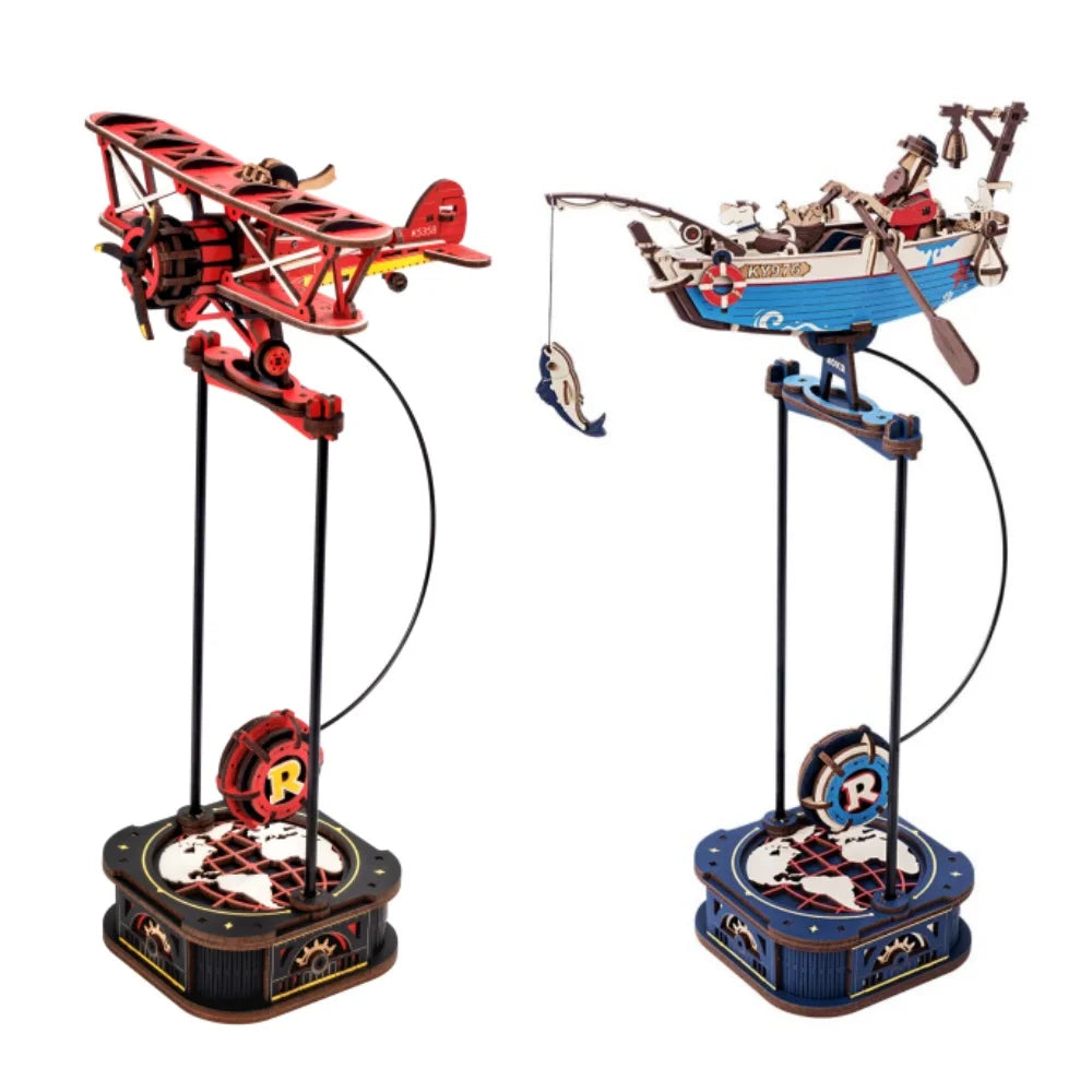 Robotime Rokr Gravity Swing Model Building Kit 3D Wooden Puzzle kit Sky Captain kit Ocean Fisher kit Best Gifts for Adults Teens
