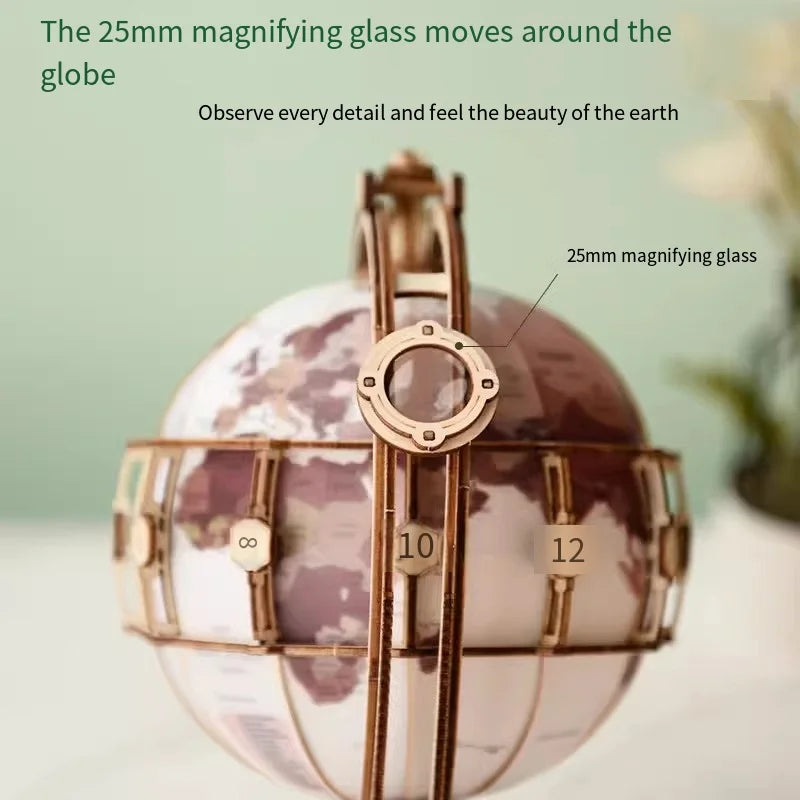 3D Rotating Wooden Puzzle Wooden Globe Craft Ornament With Lights Constructor Model Building Block Kits Toy Gift for Children