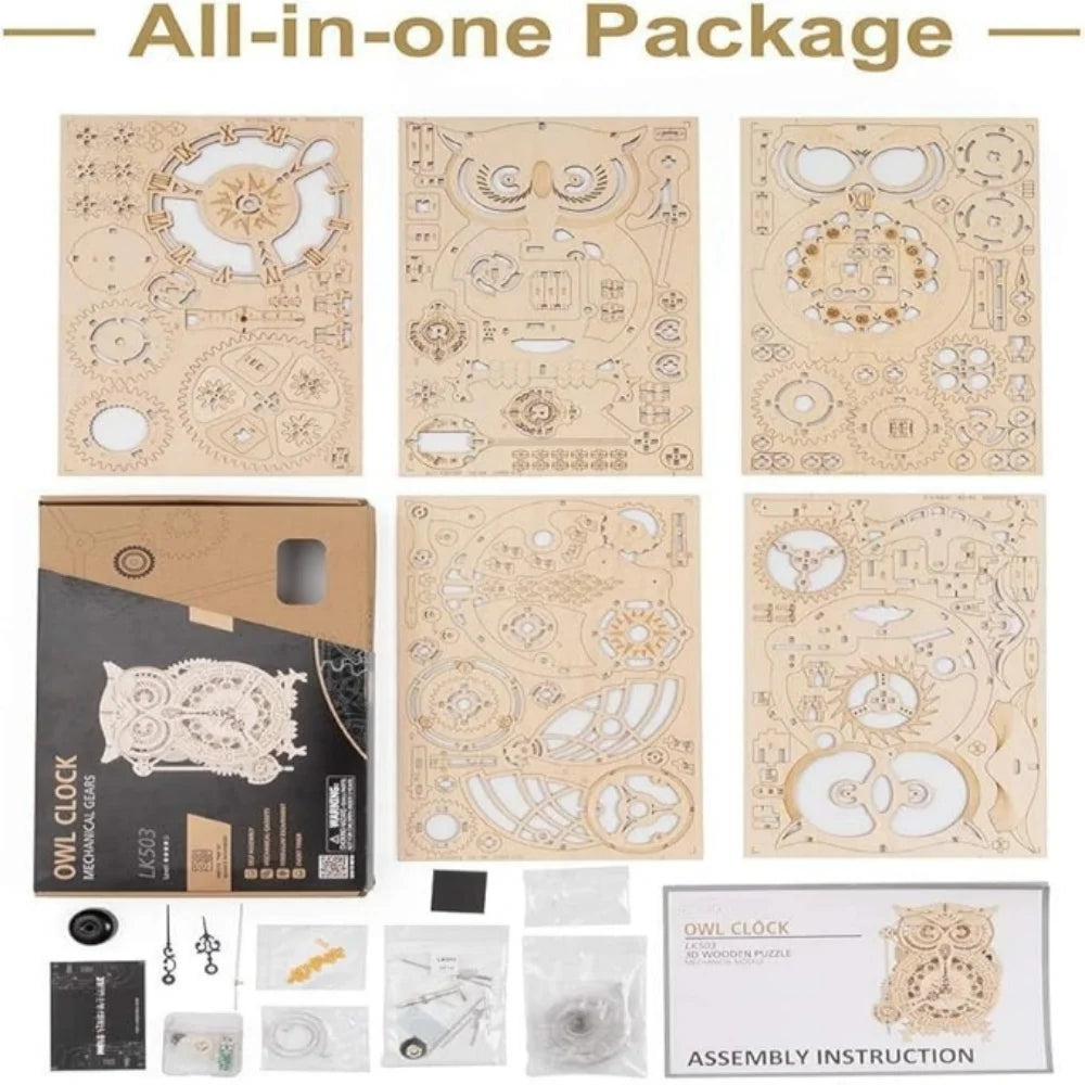 161PCS Adult 3D Wooden Puzzle Owl Clock - Mechanical Model Making Kit Men Women DIY Handmade Puzzle Clock Puzzle