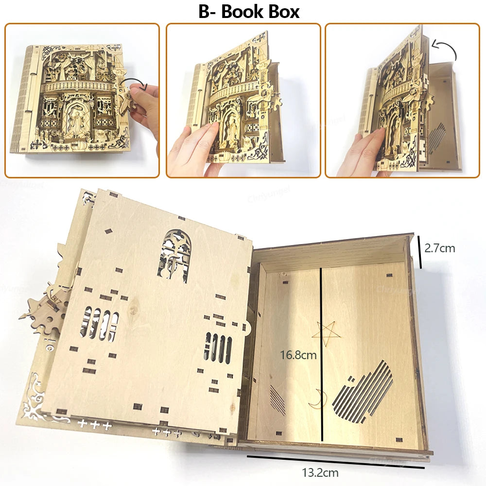 Book of Secrets 3D Puzzle Wooden DIY Assembly Miniature House Kit Home Living Room Decor Crafts Gift for Adults Kids 2 Styles