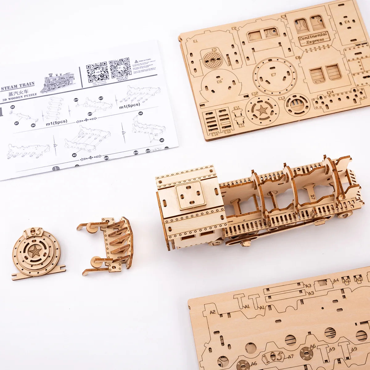 Steam Train Wooden Three-dimensional Puzzle 3D Retro Mechanical Model Assembled Building Blocks Toys Gifts