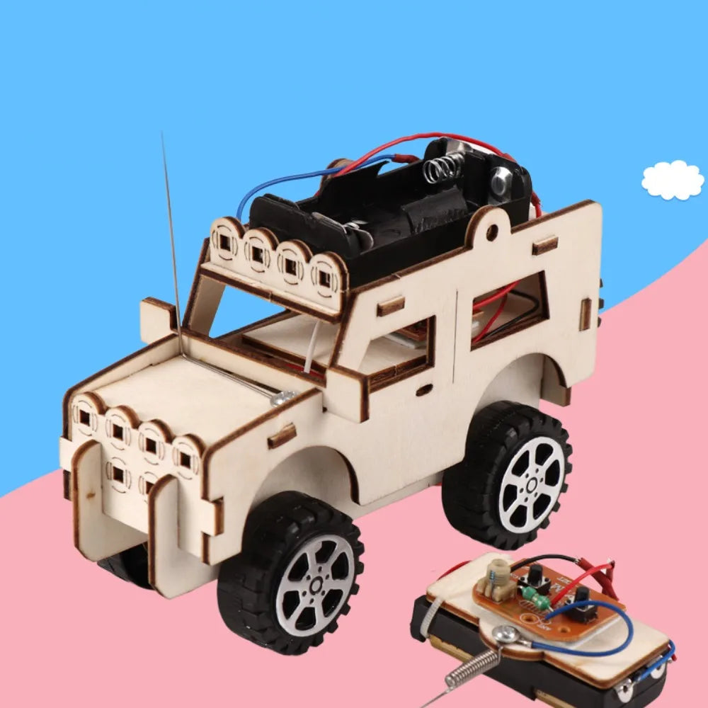 New Wooden DIY Boat Car Model Wood Color DIY Wooden Car Toy 3D Assemble Remote Control Boat