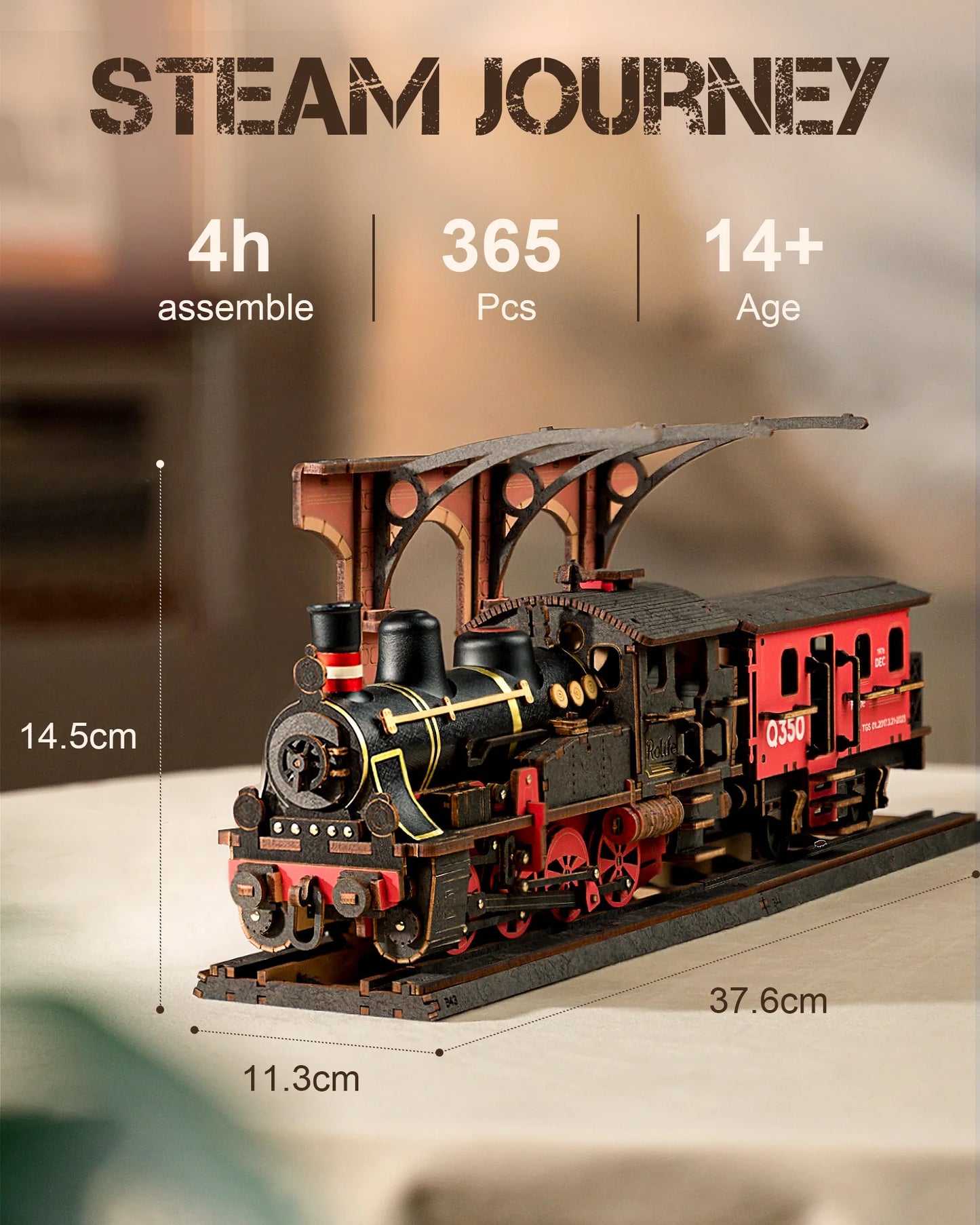 Robotime Rolife Steam Journey 3D Wooden Puzzle Traditional Train Model Pre-colored Design Wood Easy Assemble Toys Gifts TGS01
