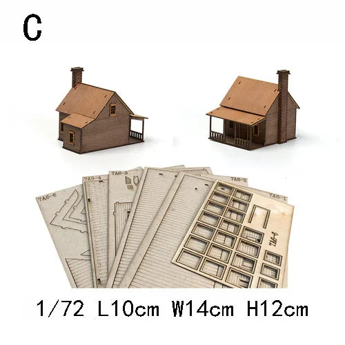 1/72 Eastern European Town House Building Scene Wooden Assembled Model Ornaments DIY Handmade Gifts