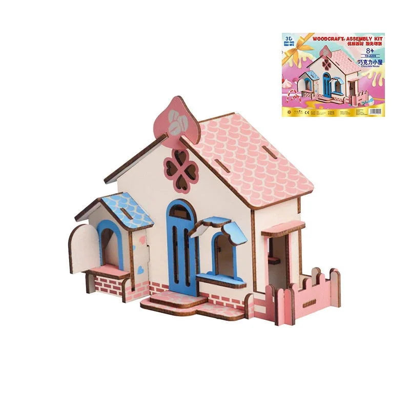 3D Wooden Puzzle Jigsaw House Villa Architectural Models DIY Assembled Combination Kids Handmade Craft Puzzle Decoration