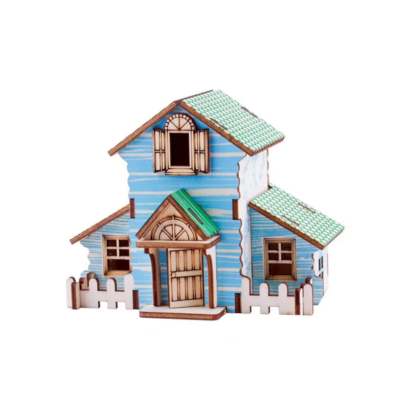 3D Wooden Puzzle Jigsaw House Villa Architectural Models DIY Assembled Combination Kids Handmade Craft Puzzle Decoration