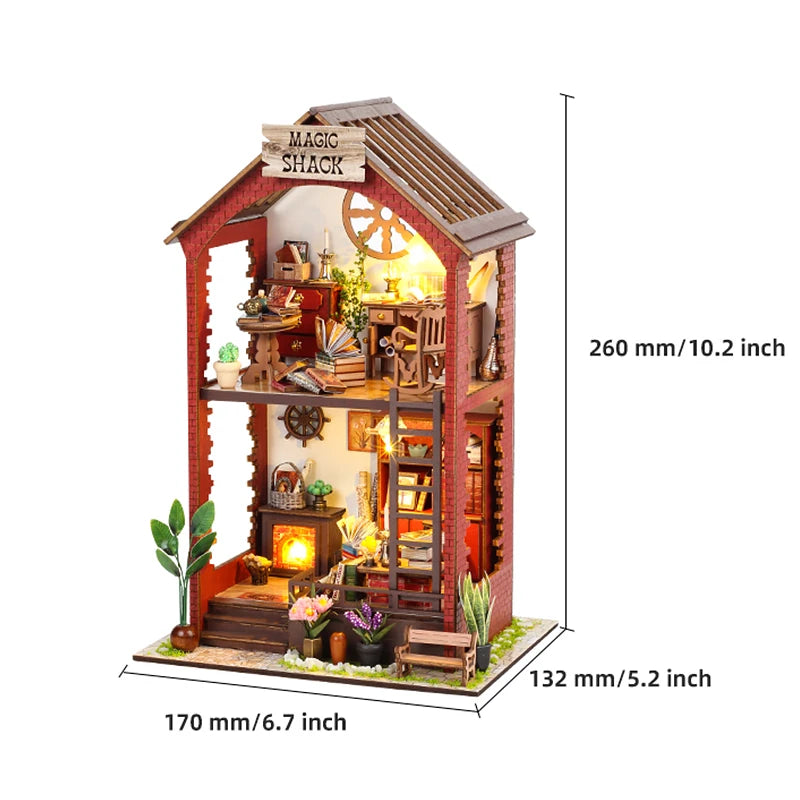 3D Wooden Puzzle Mini Doll House DIY Book Nook Kit Assembly Model Building Bookend Toy Bookshelf Insert Decor With LED Xmas Gift