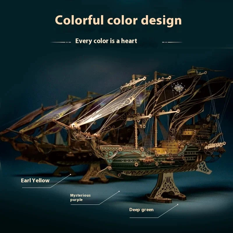 Master Of Mystery Future Pirate Ship Wooden Assembly Model Desktop Decoration Friend'S Birthday Gift Boutique Gift Box Set