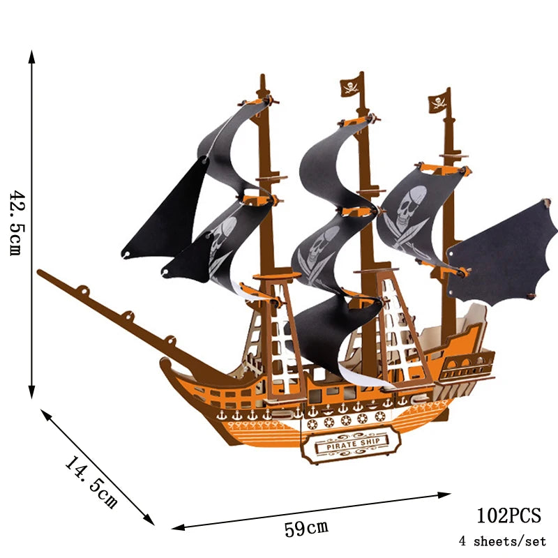 3D Sailing Ship Warship Pirate Ship Wooden Puzzle Boat Model DIY Educational Handmade Toys For Children Kids Party Games Gift