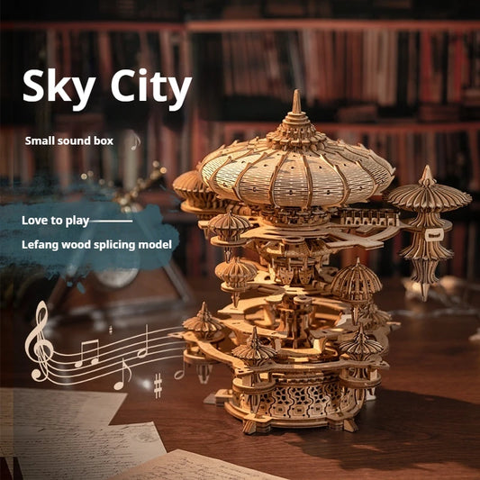 Wooden Handmade 3d Music Box Assembly Building Blocks Sky City Handmade Diy Building Block Model Decoration Kit Gifts For Adults