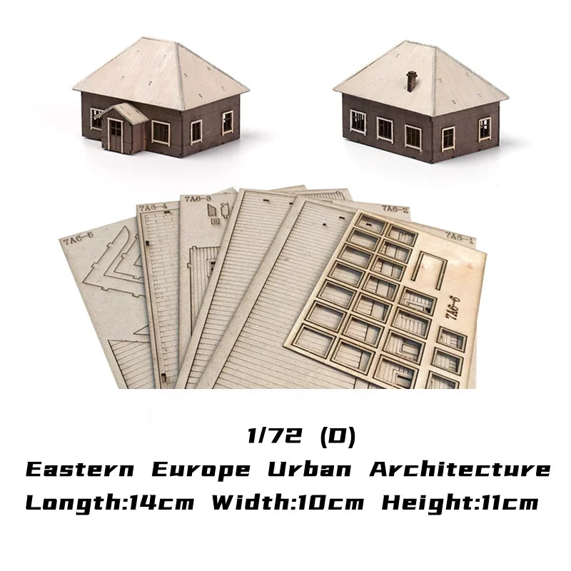 1/72 Eastern European Town House Building Scene Wooden Assembled Model Ornaments DIY Handmade Gifts