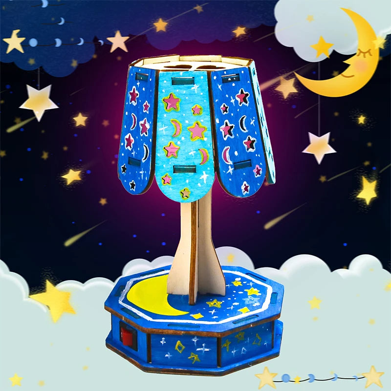 Wood Craft Kit Colorful Small Table Lamp DIY Science Building Projects 3D Wooden Puzzles Assembly Model Set Educational Toys