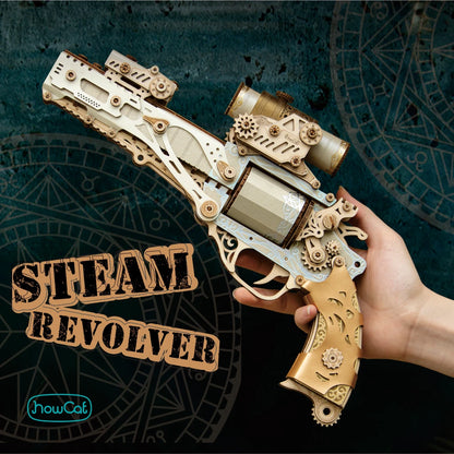 DIY 3D Wooden Puzzle Steam Revolver Assembly Model Kits Toys For Children Kids Girls Birthday Gift
