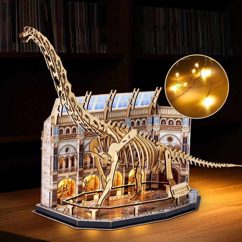 DIY Wooden Puzzle 3D Natural History Museum Model Apatosaurus Blue Whale Miniature Skeleton Assemble Toy Children Adult Gift
