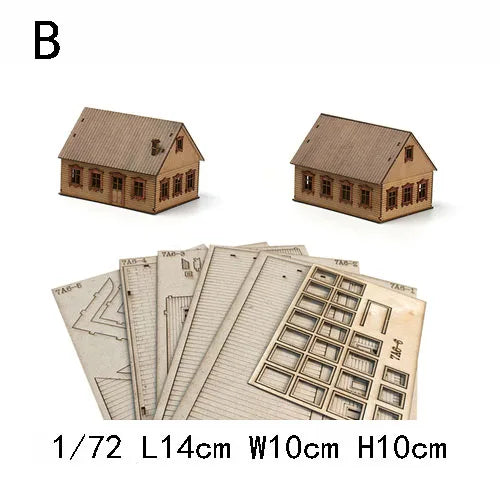 1/72 Eastern European Town House Building Scene Wooden Assembled Model Ornaments DIY Handmade Gifts