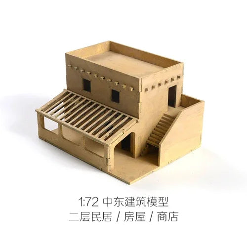 1/72 Middle East Two-story Building Scene Wooden Assembly Model Decorations DIY Hand Gifts