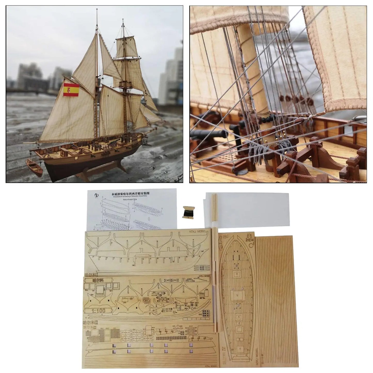 1:100 Scale Wooden Ship Model Kits Boat Gift for Kids Adults Decor Model