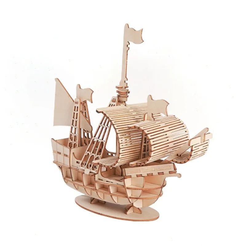 3D Sailboat Wooden Puzzle Assembly Model Puzzle DIY Wooden Crafts 3D Puzzle Toys Gifts