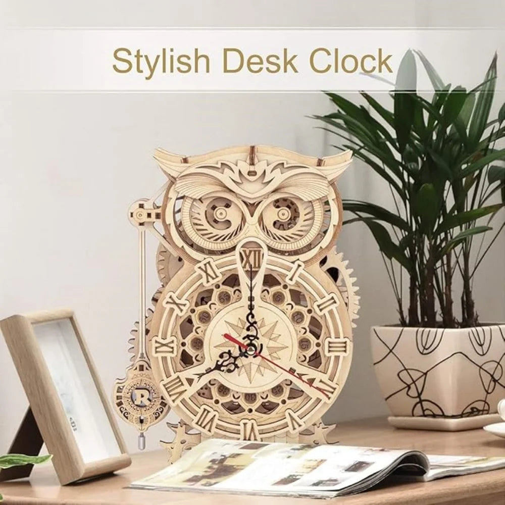 161PCS Adult 3D Wooden Puzzle Owl Clock - Mechanical Model Making Kit Men Women DIY Handmade Puzzle Clock Puzzle