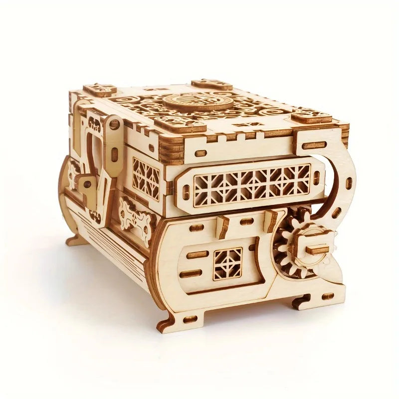 1pc 3D Wooden Puzzle Treasure Box Hand-Assembled Machinery Treasure Box